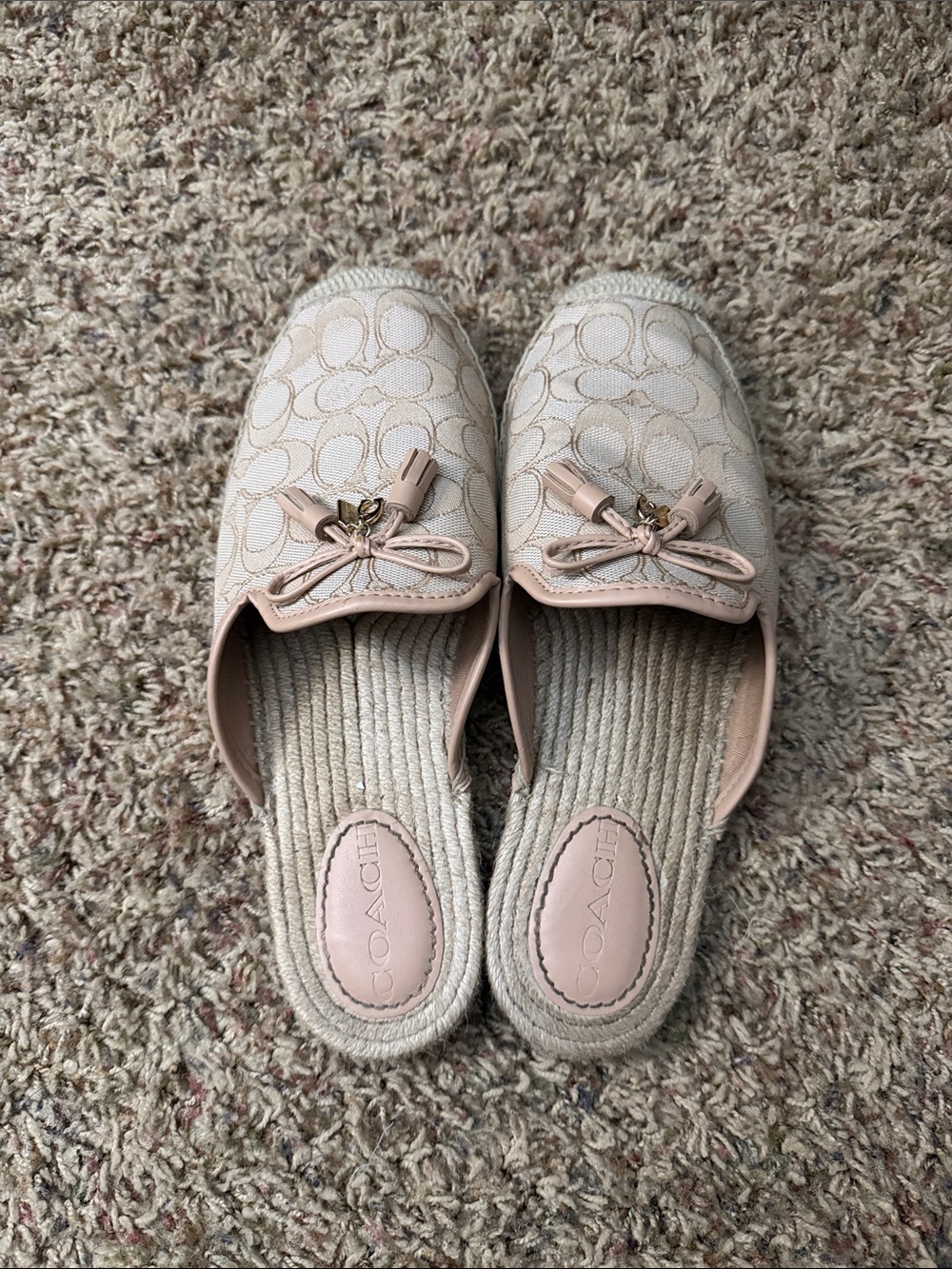 Coach Carson Espadrille Jacquard Logo Slip-On Flat Shoes-Light Khaki 9.5